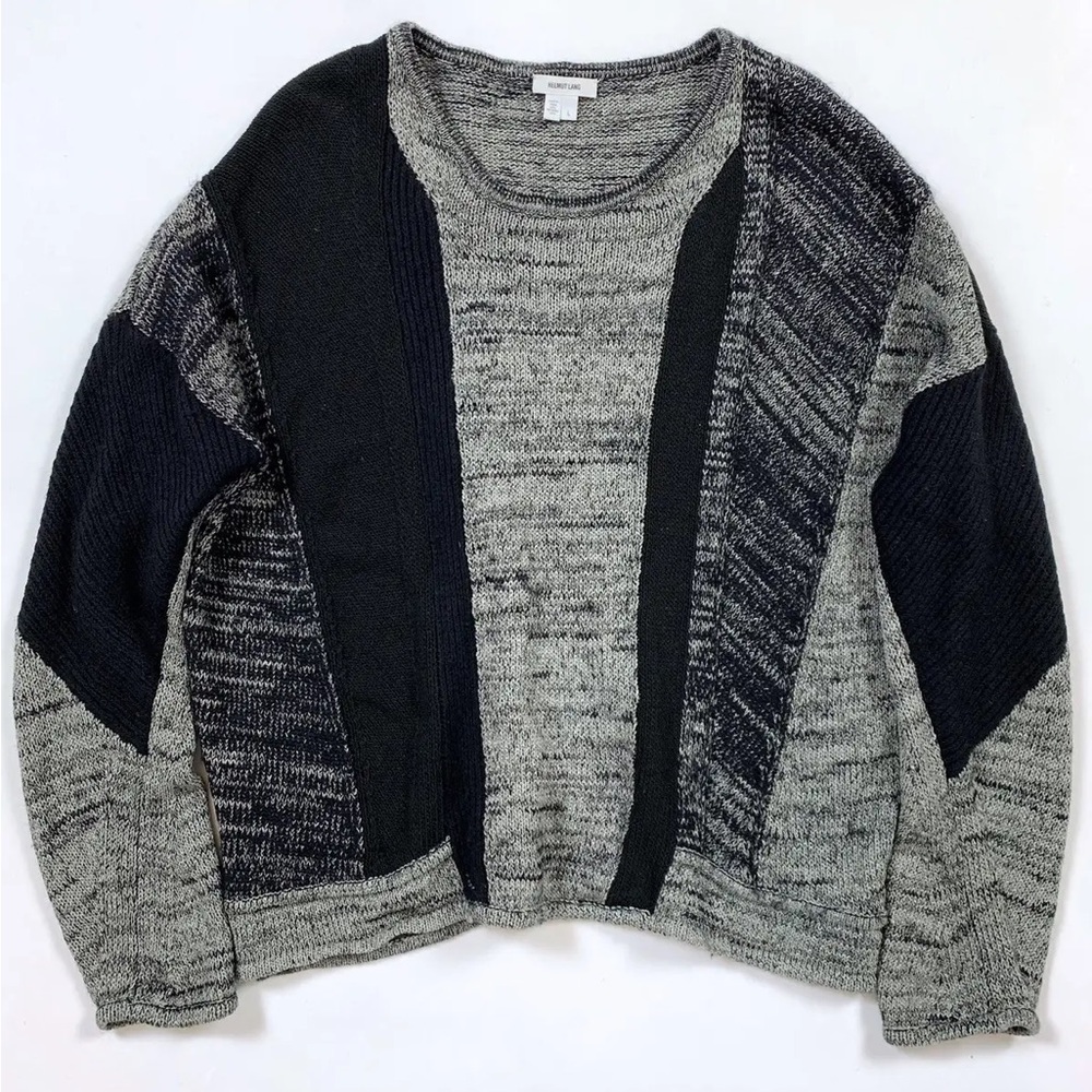 Helmut Lang Color-Block Knit Cropped Sweater - image 1